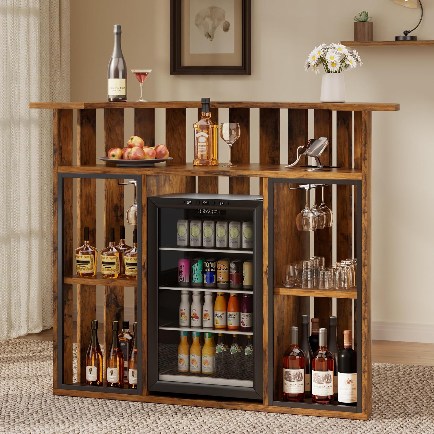 Rustic Wooden Bar Cabinet, 4-T - огляд і ціна Home Bar And Fridge