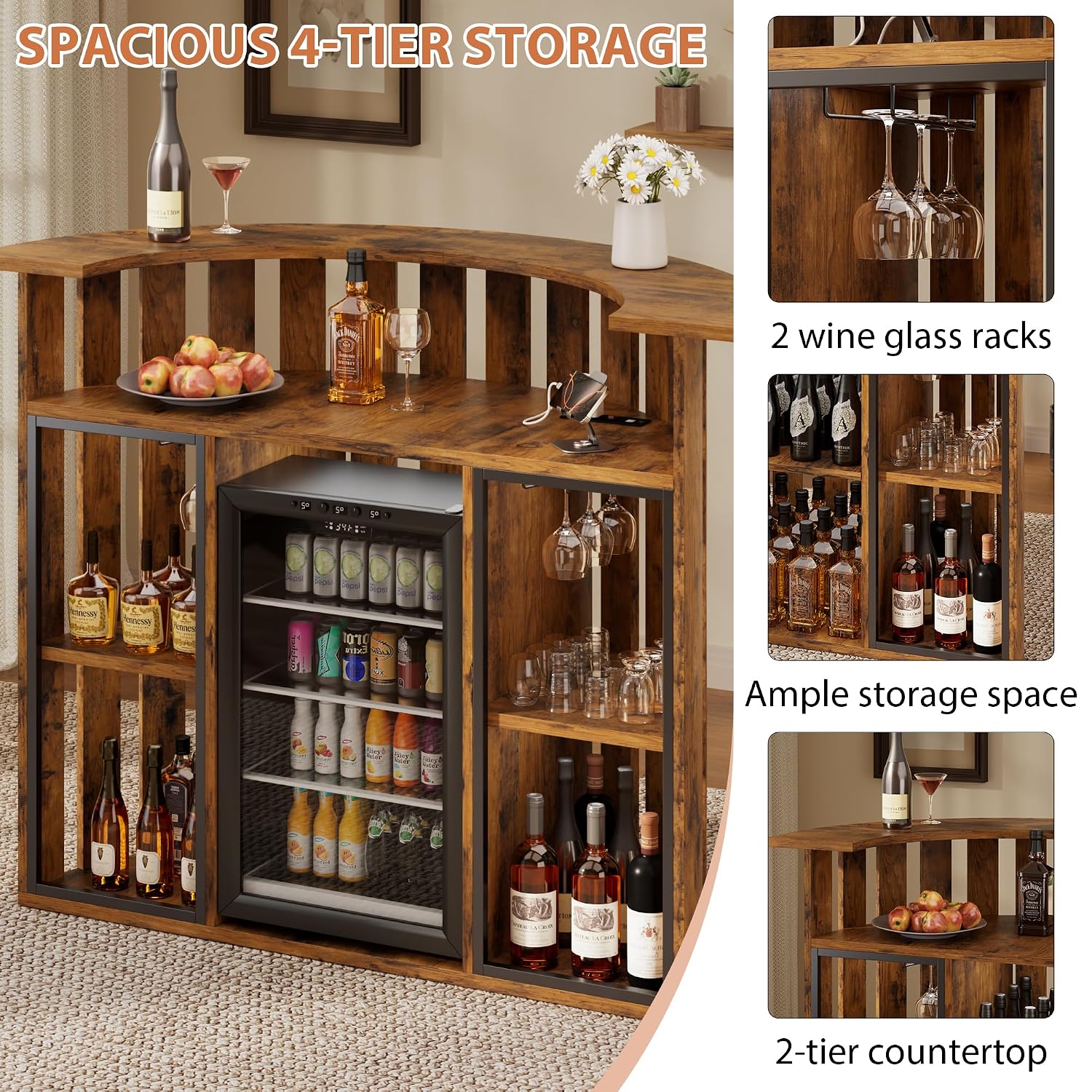 Rustic Wooden Bar Cabinet, 4-T - огляд і ціна Home Bar And Fridge