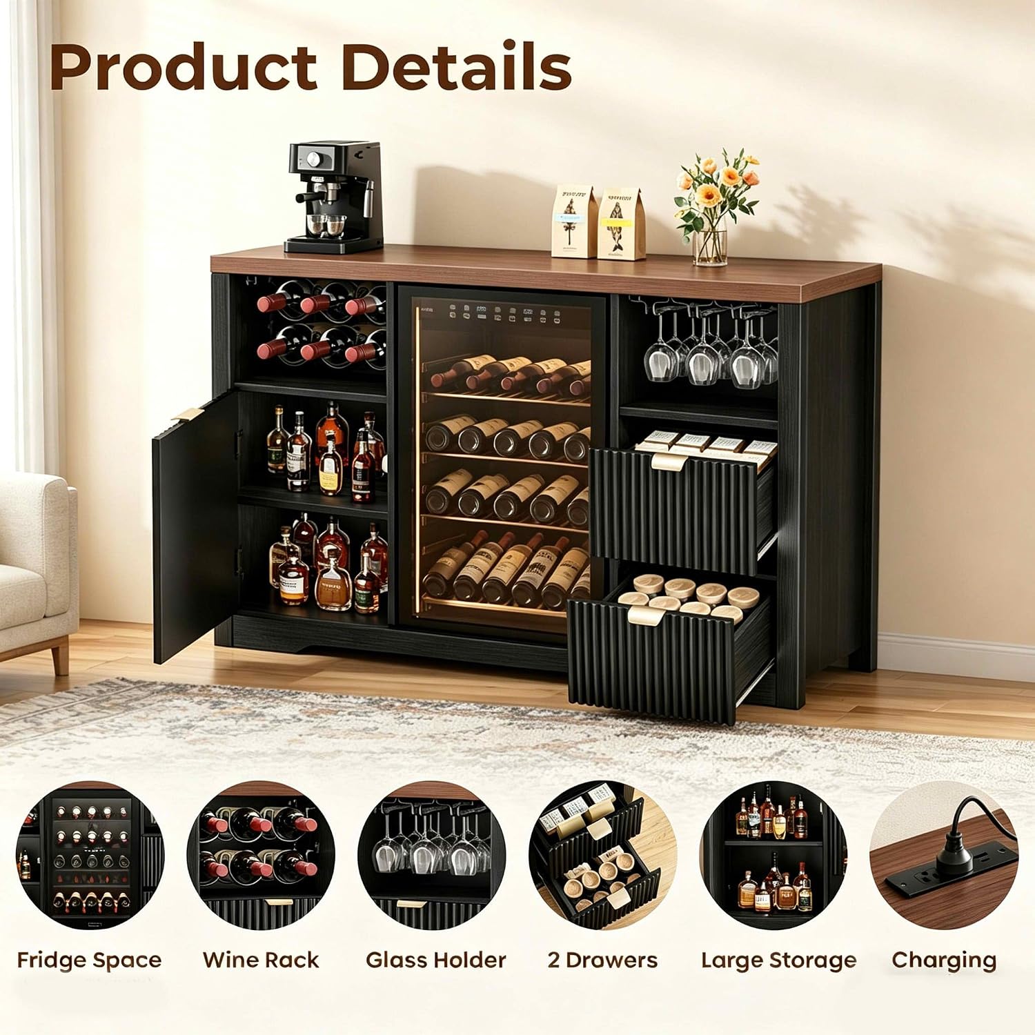 Coffee Bar Cabinet with Mini F - огляд і ціна Home Bar And Fridge